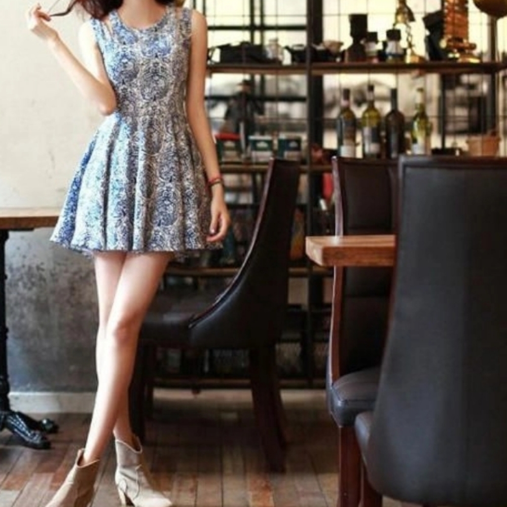 Baroque Patterned Cut-Out Skater Dress